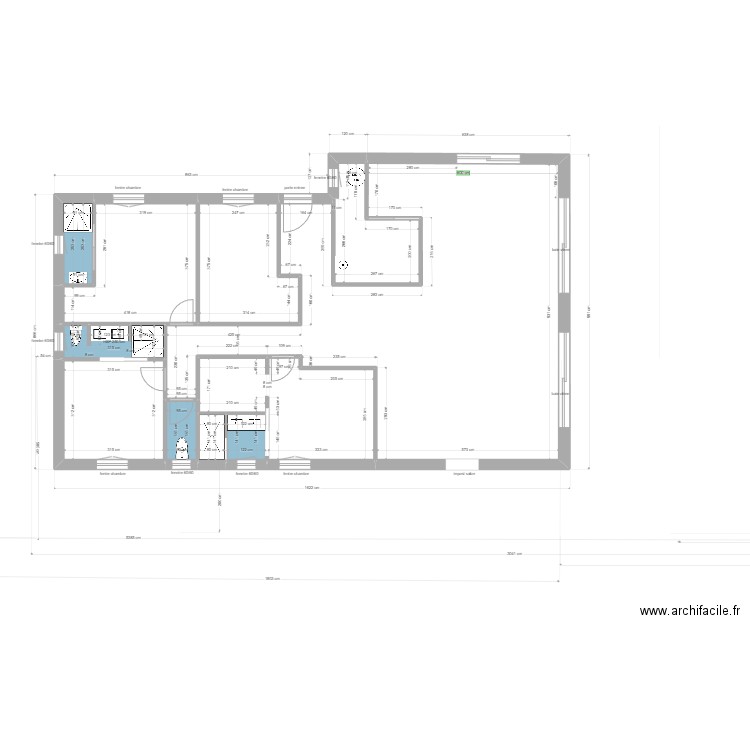 plan plus cloison et sanitaire. Plan de 11 pièces et 130 m2