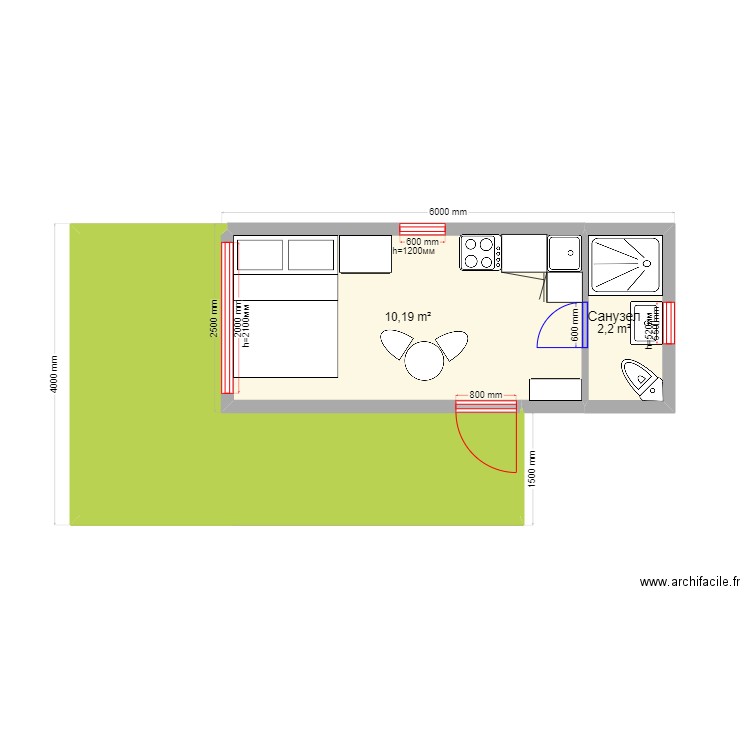 p15 111 Крым. Plan de 3 pièces et 25 m2