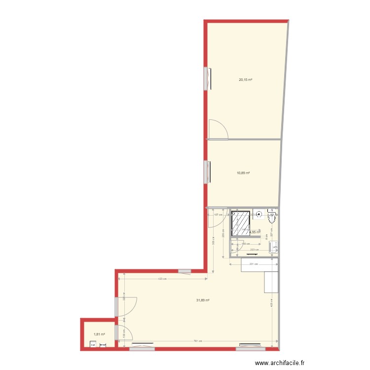 Sci_Appart1. Plan de 5 pièces et 70 m2