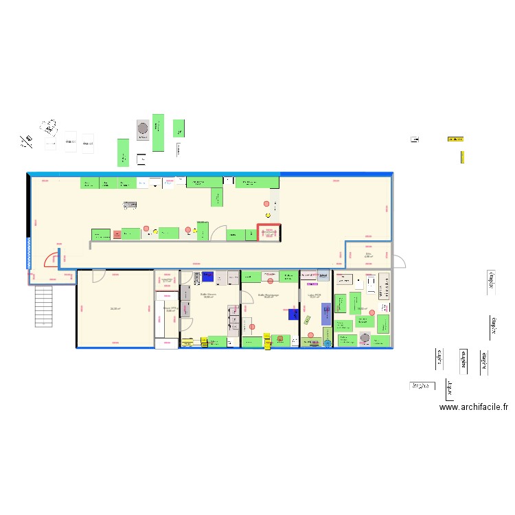 Extention labo inversion miroir. Plan de 10 pièces et 238 m2