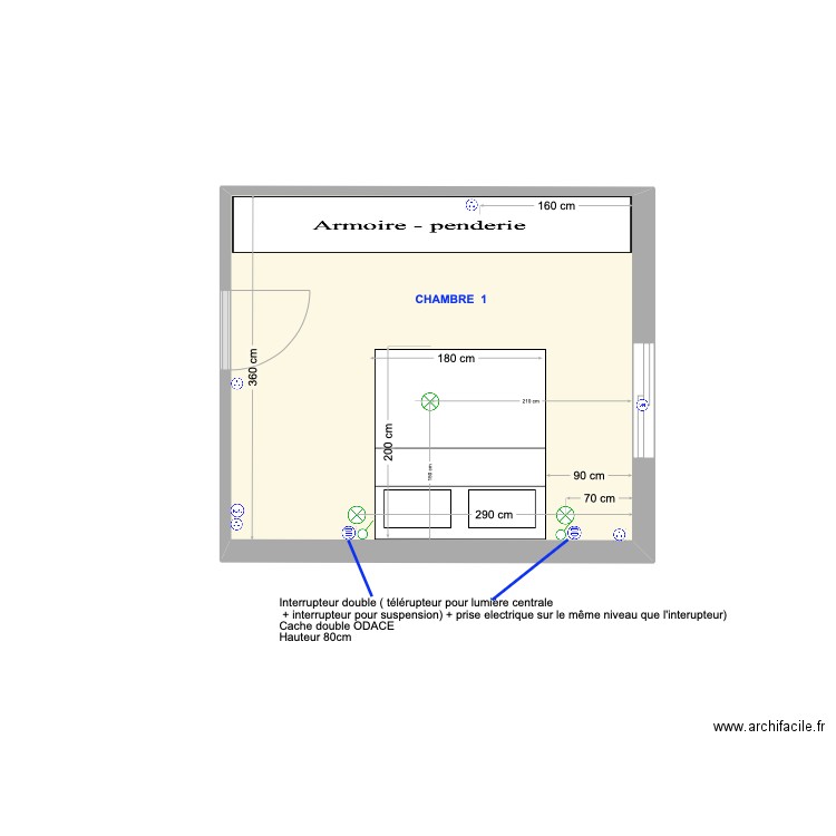 chambre 1. Plan de 1 pièce et 16 m2