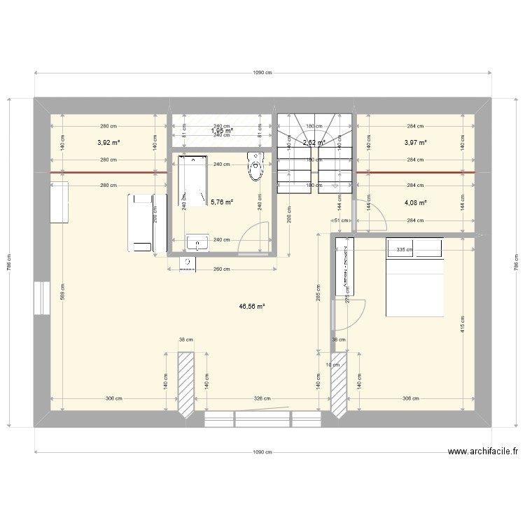 étage. Plan de 7 pièces et 69 m2