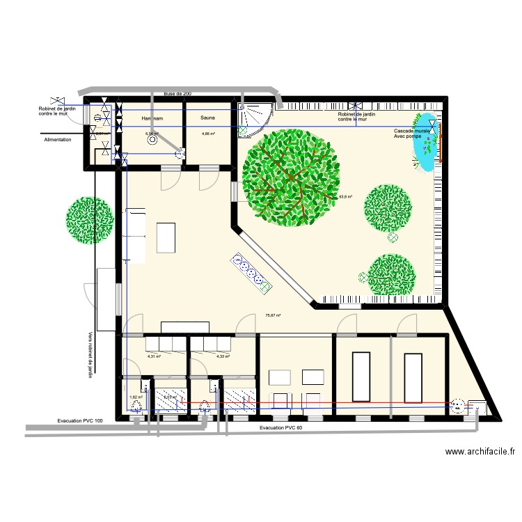 Spa Ivato Plomberie. Plan de 9 pièces et 166 m2