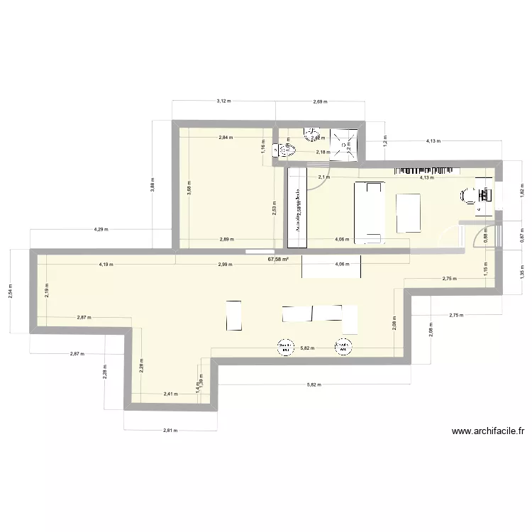 Z1.3+. Plan de 1  et 68 m²
