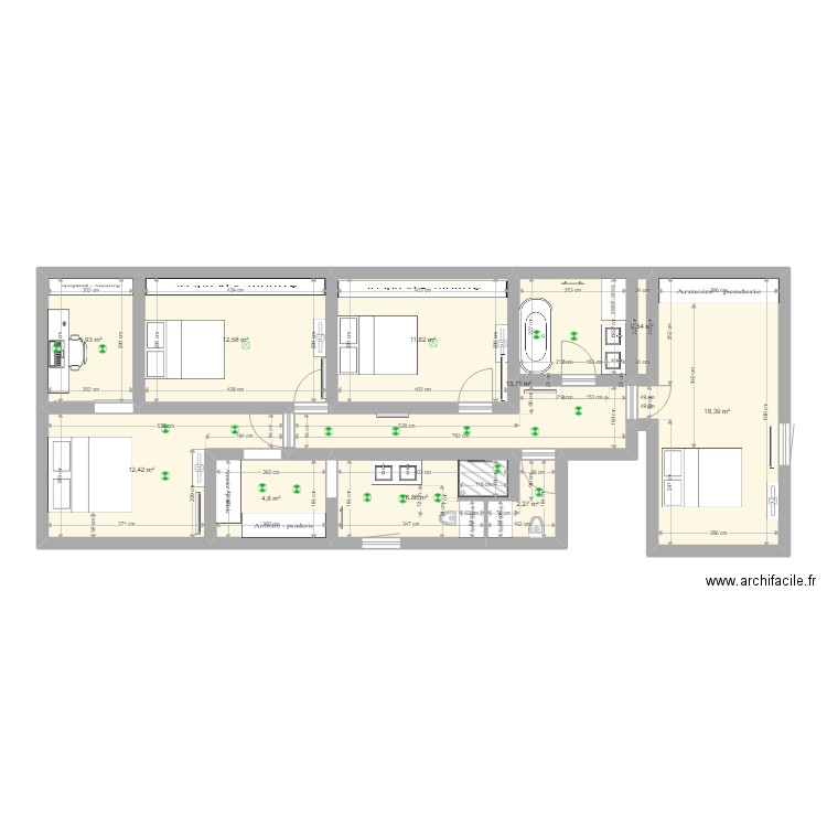 etage ly2.3. Plan de 10 pièces et 89 m2