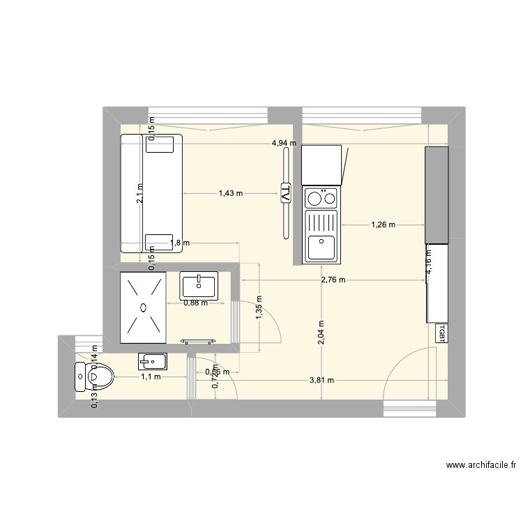 Jim Camier. Plan de 2 pièces et 20 m2