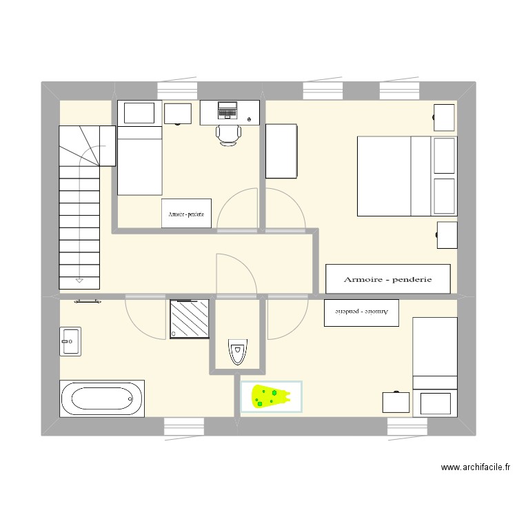 Réaménagement chambres 2. Plan de 6 pièces et 48 m2