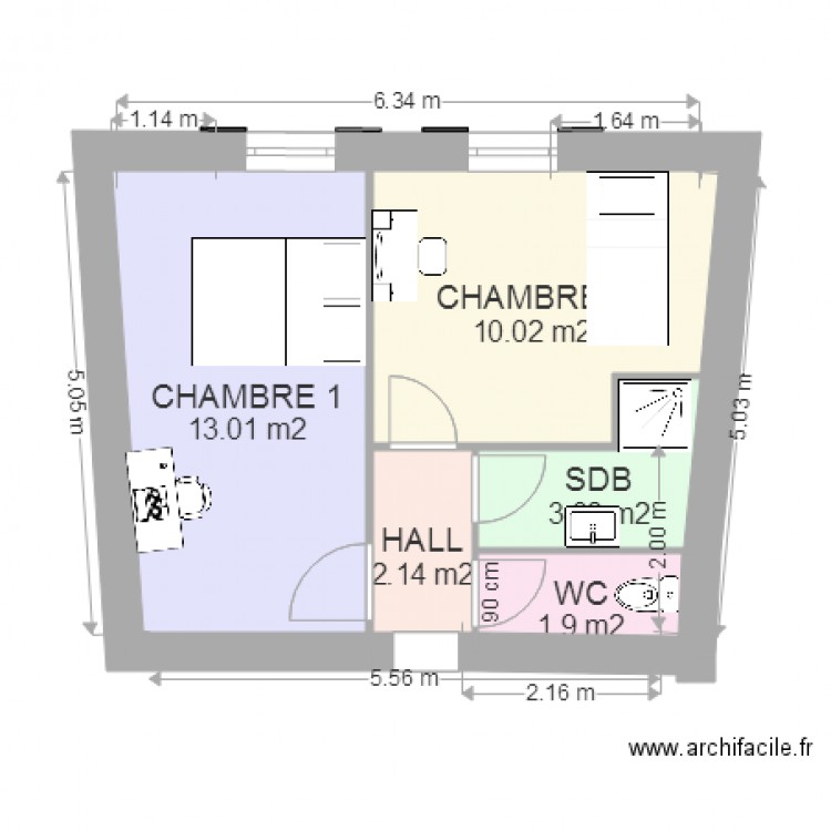 chambres niveau dalle V7. Plan de 0 pièce et 0 m2