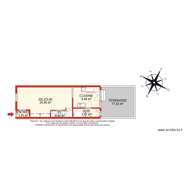 BI 10714 RDC. Plan de 6 pièces et 58 m2