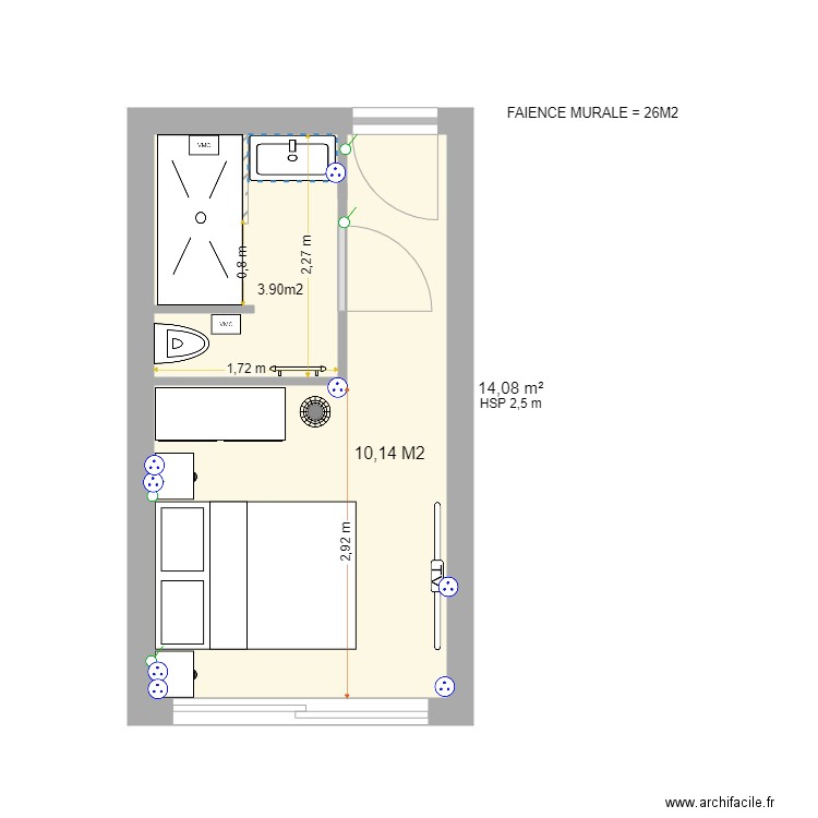 STUDIO GUJAN V2. Plan de 1 pièce et 14 m2