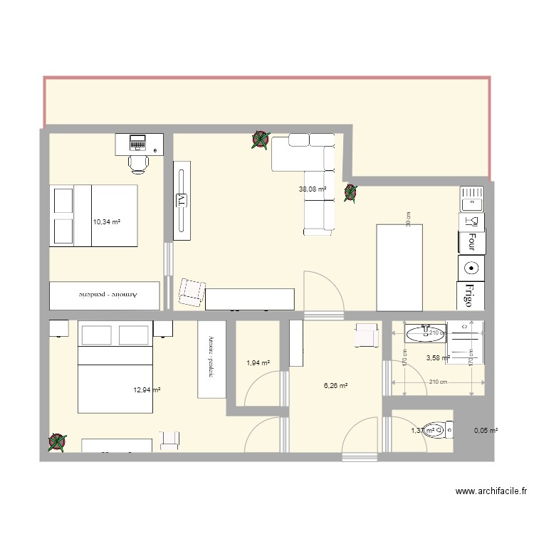Yvette meublé. Plan de 0 pièce et 0 m2