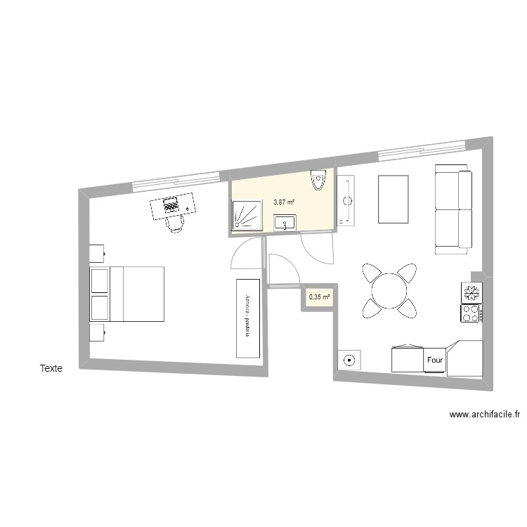 appart 2eme quai jean bart. Plan de 2 pièces et 4 m2