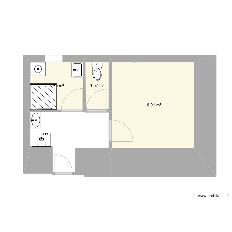 SDB ST FRONT V3. Plan de 3 pièces et 15 m2