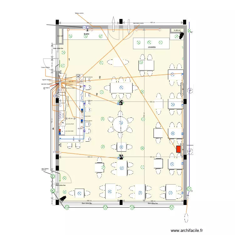 Salle resto Ivato gaines oranges. Plan de Salle resto Ivato gaines oranges. Plan de