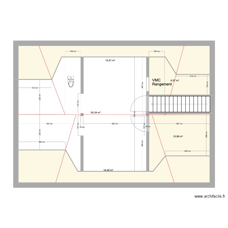 comble agencement. Plan de 5 pièces et 103 m2