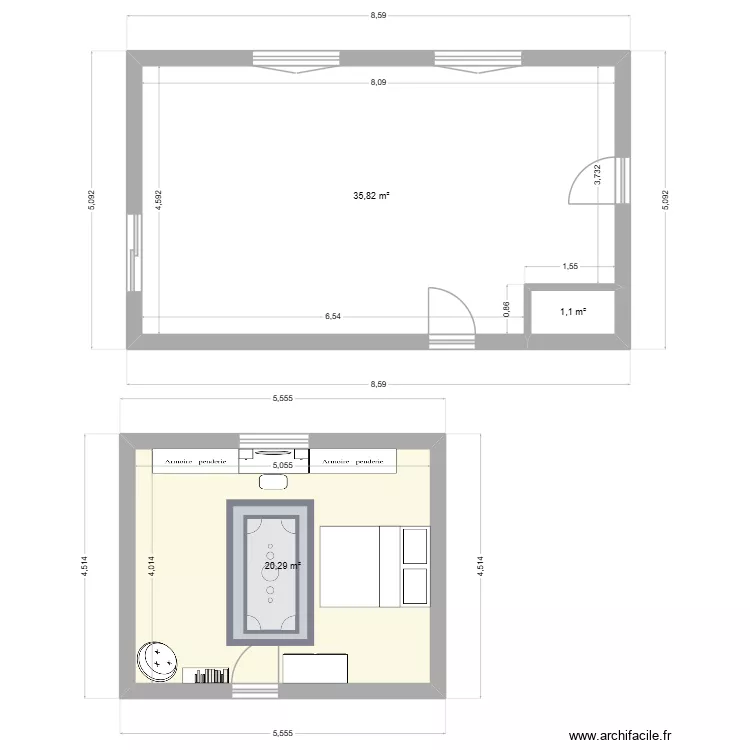 cellier. Plan de 3  et 57 m²