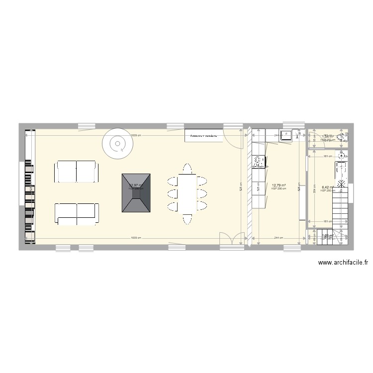 la colombière RDC. Plan de 5 pièces et 75 m2