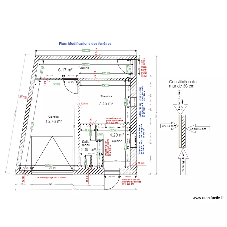 Modification fen&ecirc;tres Garage Marc et Martine. Plan de 