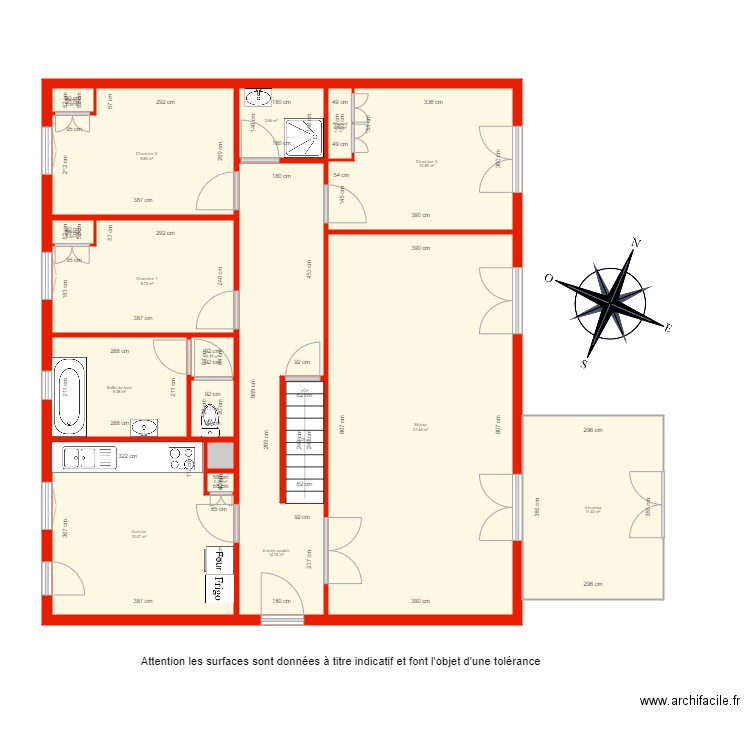 BI 3822 rdc  côté. Plan de 0 pièce et 0 m2