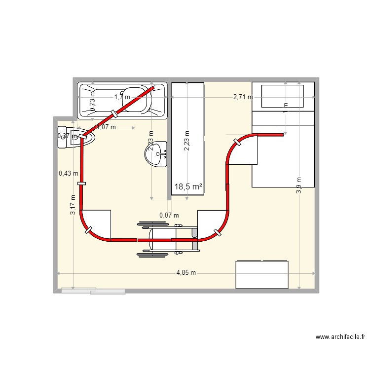 AMIZET. Plan de 1 pièce et 19 m2