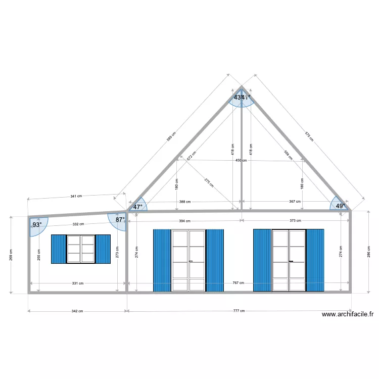 Facade SUD  &eacute;tat projet&eacute;. Plan de 