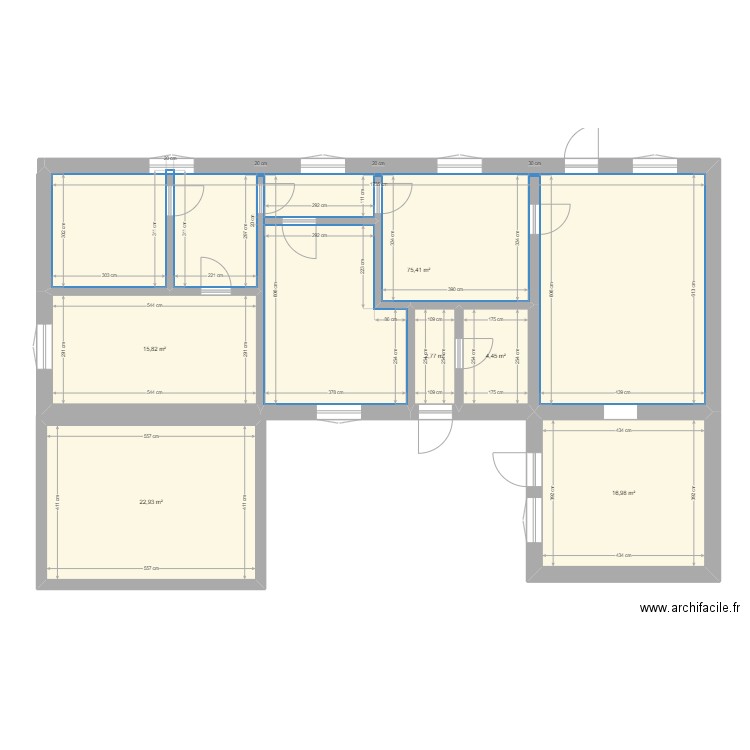 existant. Plan de 6 pièces et 138 m2