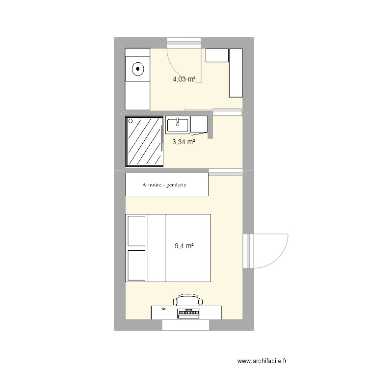 garage. Plan de 3 pièces et 17 m2