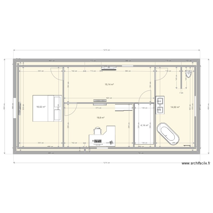 combles aménagés 1. Plan de 5 pièces et 70 m2