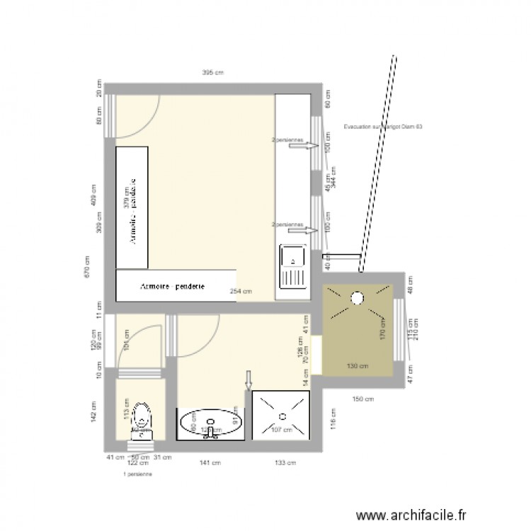 Bungalow bloc sanitaire re modifié. Plan de 0 pièce et 0 m2