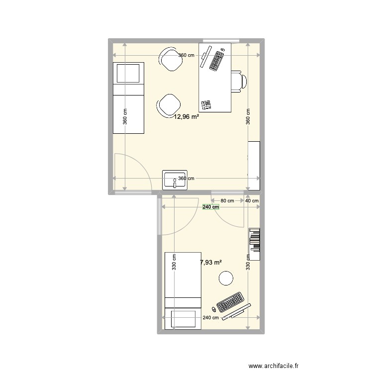 cab V1. Plan de 2 pièces et 21 m2