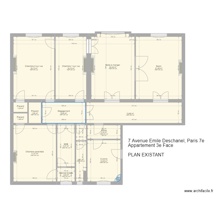 7 Emile Deschanel. Plan de 17 pièces et 142 m2