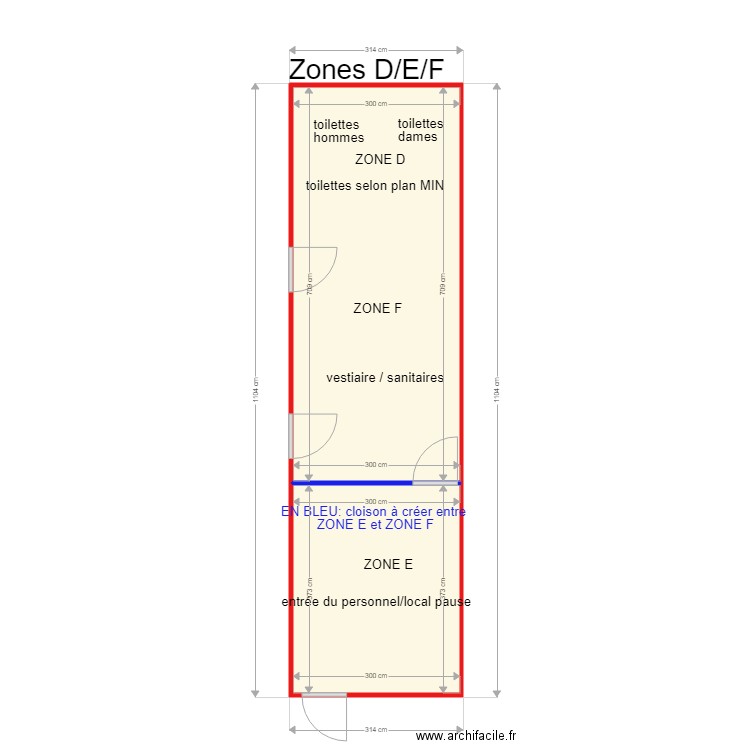 CLOISONNEMENT à créer  entre ZONE E et F rev 100119 coté. Plan de 0 pièce et 0 m2