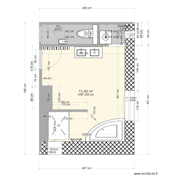 Projet Salle de bain familiale. Plan de 5 pièces et 17 m2