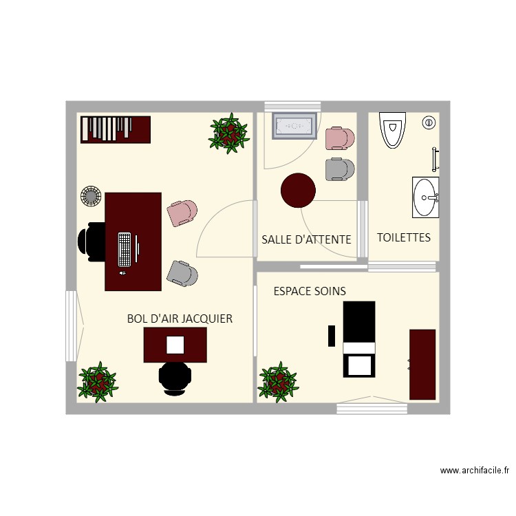 Plan Cabinet Naturopathie V3. Plan de 4 pièces et 20 m2