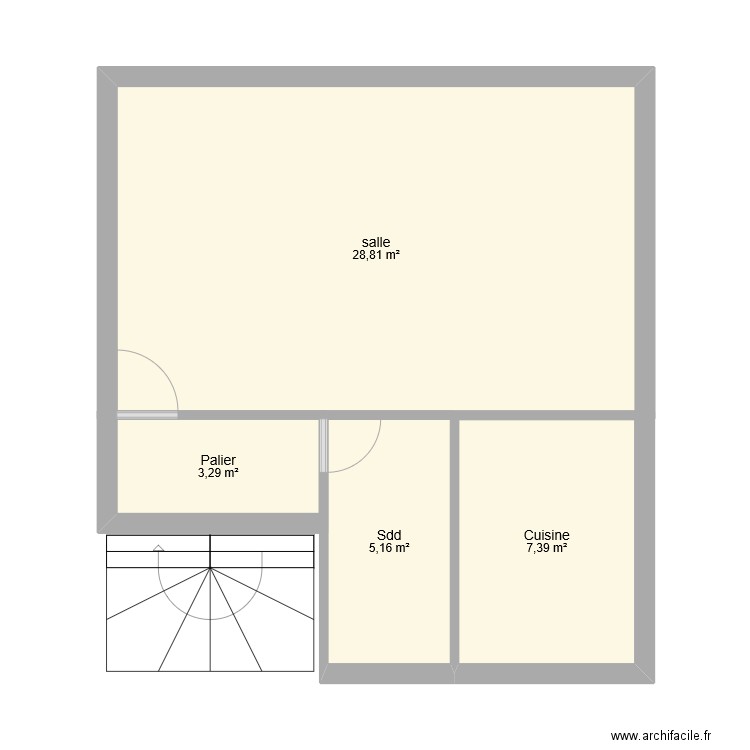 1er etage. Plan de 4 pièces et 45 m2