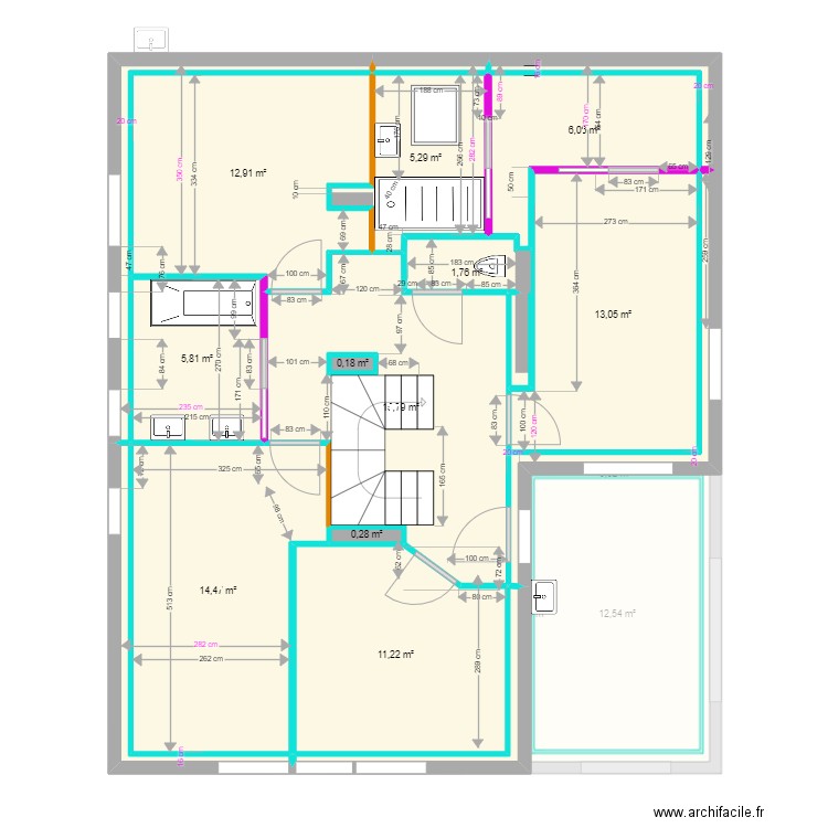 Ayes placo final -  Etage angle. Plan de 41 pièces et 197 m2