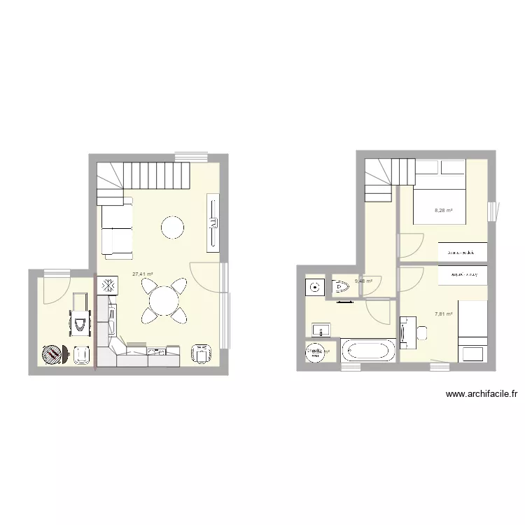 maison 2 ch. Plan de 