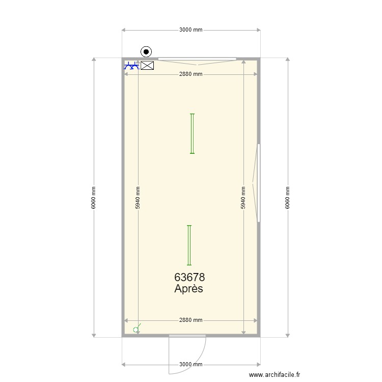 63678. Plan de 1 pièce et 17 m2