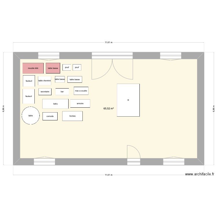Meubles. Plan de 12 pièces et 127 m2