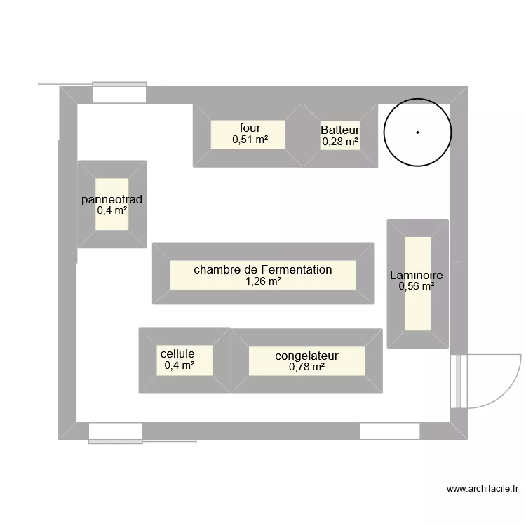Plan Boulangerie Becam. Plan de 7  et 4 m²