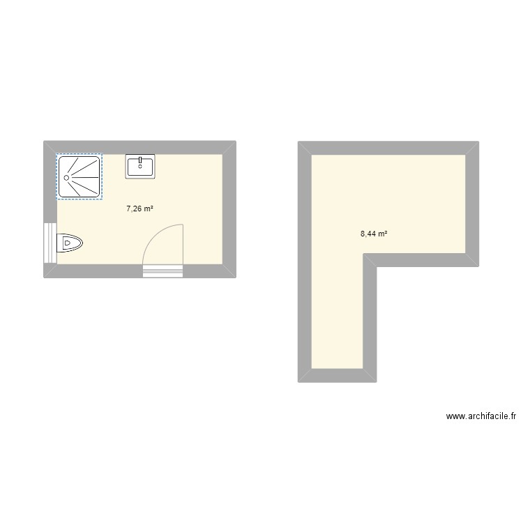 WC REZ. Plan de 2 pièces et 16 m2