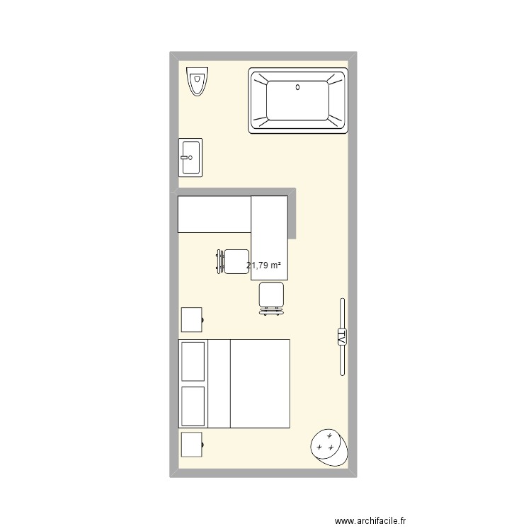 appart illkirch. Plan de 1 pièce et 22 m2