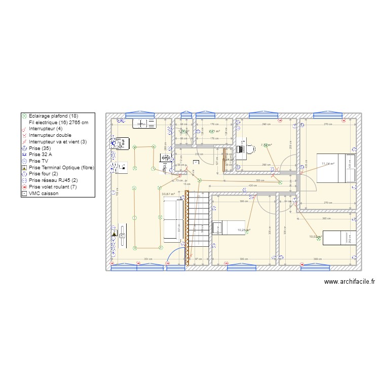 antoine étage. Plan de 8 pièces et 77 m2