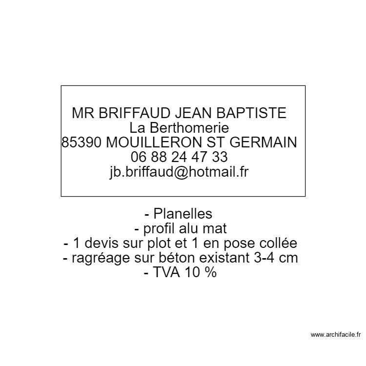 FICHE DEVIS BRIFFAUD. Plan de 