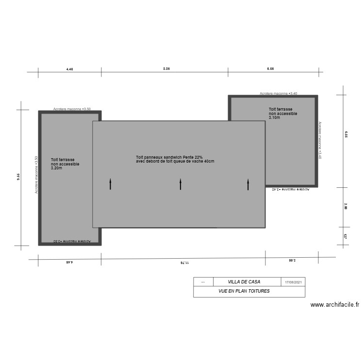 vue en plan toiture De CASA. Plan de 2 pièces et 152 m2