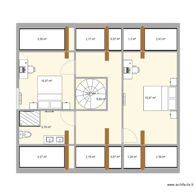 Maison2. Plan de 17 pièces et 66 m2