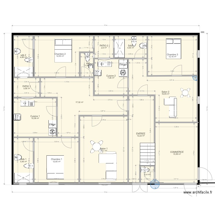 GRAND YOFF 2021 MODIF 4 DEC. Plan de 17 pièces et 162 m2