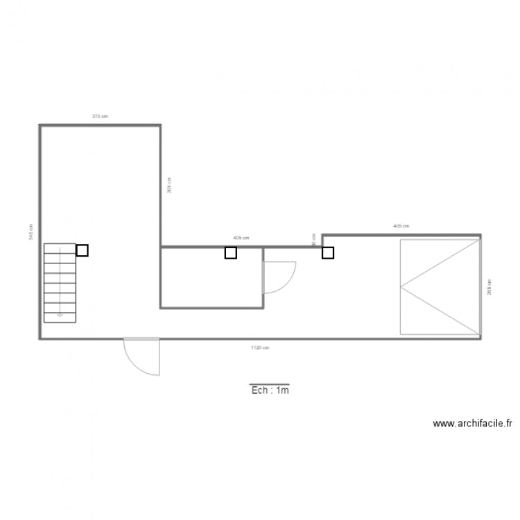 sous sol chez julie. Plan de 2 pièces et 35 m2