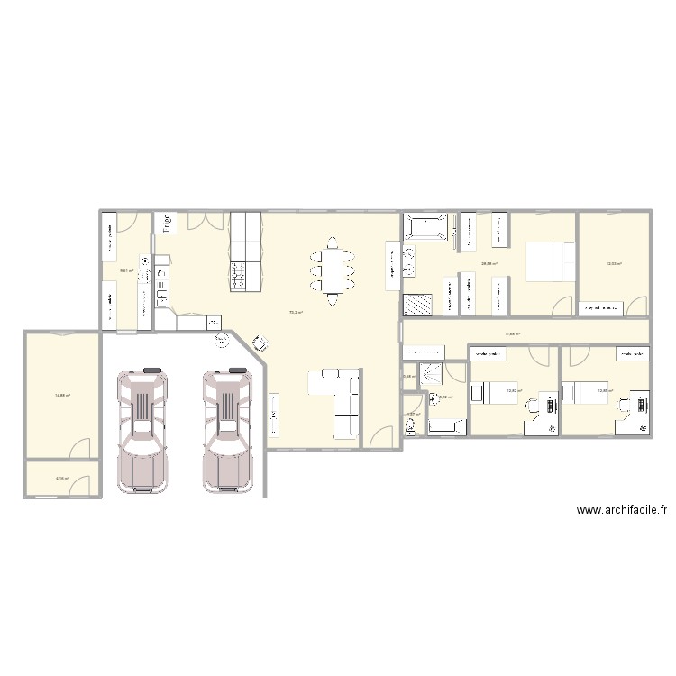 Maison 4 chambres. Plan de 12 pièces et 187 m2
