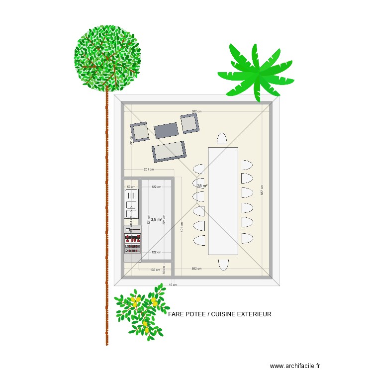 FARE POTEE / CUISINE EXTERIEUR. Plan de 2 pièces et 39 m2